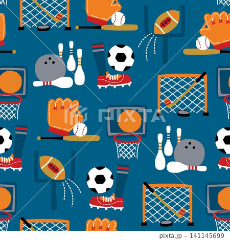 Seamless pattern vector of sport elements cartoon Seamless pattern vector of sport elements cartoon 141145699