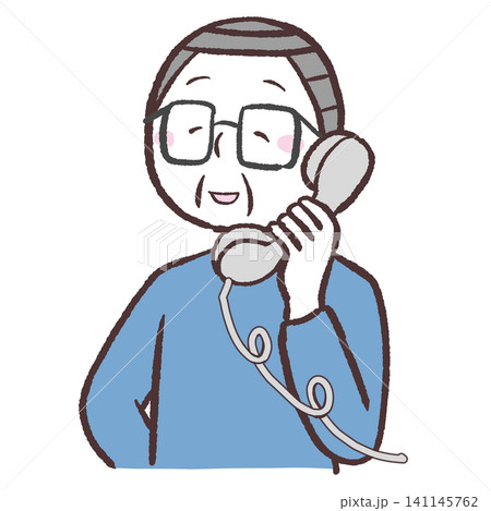 笑顔で電話するシニア男性のイラスト 笑顔で電話するシニア男性のイラスト 141145762