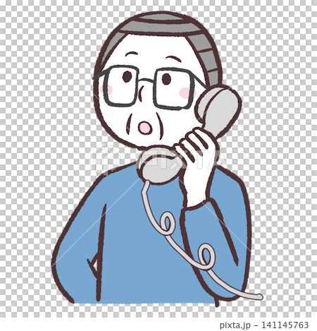 Illustration of a senior man thinking on the phone. Illustration of a senior man thinking on the phone. 141145763