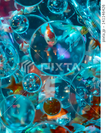 幻想的な水槽の中で泳ぐ金魚 幻想的な水槽の中で泳ぐ金魚 141146426