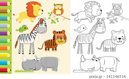 Vector illustration of funny animals cartoon, coloring book or page Vector illustration of funny animals cartoon, coloring book or page 141146534