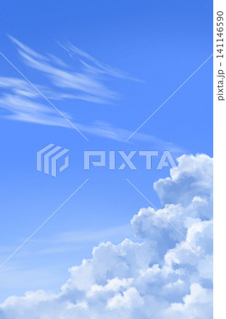 縦長構図の入道雲がそびえるリアルな夏空イラスト 141146590