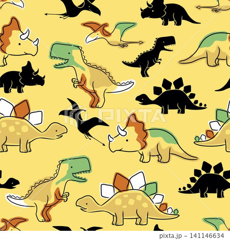 vector seamless pattern of hand drawn dinosaurs cartoon illustration vector seamless pattern of hand drawn dinosaurs cartoon illustration 141146634