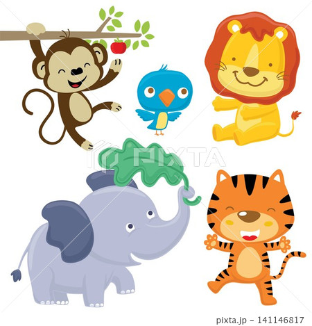 Vector set of funny animals cartoon in different activity Vector set of funny animals cartoon in different activity 141146817
