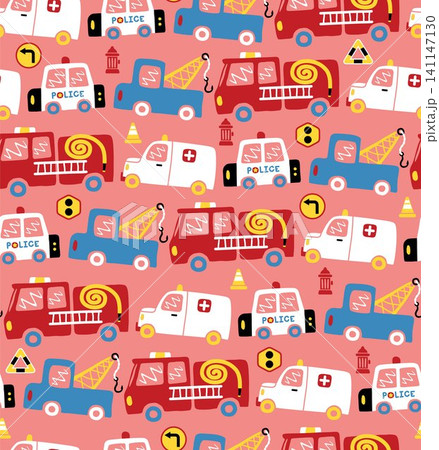 Seamless pattern vector of emergency vehicles cartoon with traffic elements Seamless pattern vector of emergency vehicles cartoon with traffic elements 141147130