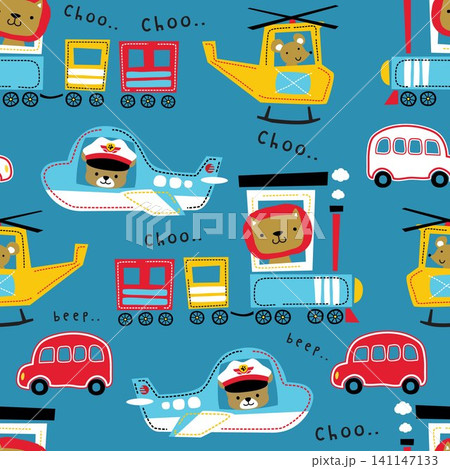Seamless pattern vectors of transportations with cute animals Seamless pattern vectors of transportations with cute animals 141147133