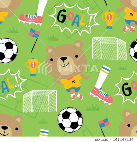 Seamless pattern vector of playing soccer with funny bear, soccer game elements Seamless pattern vector of playing soccer with funny bear, soccer game elements 141147134