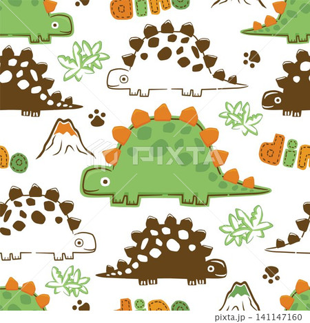 Seamless pattern vector of hand drawn dinosaurs cartoon. Prehistoric elements illustration Seamless pattern vector of hand drawn dinosaurs cartoon. Prehistoric elements illustration 141147160