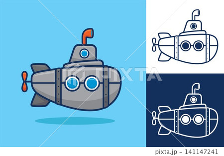 Submarine flat cartoon. Vector icon illustration 141147241