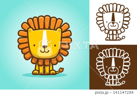 Smiling cute lion. Vector cartoon illustration in flat icon style 141147284