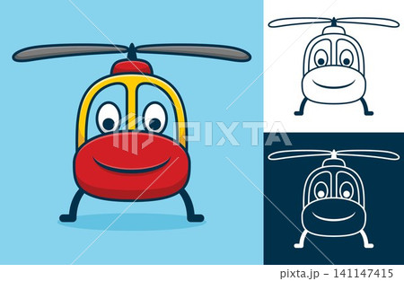 Funny smiling helicopter. Vector cartoon illustration in flat icon style 141147415