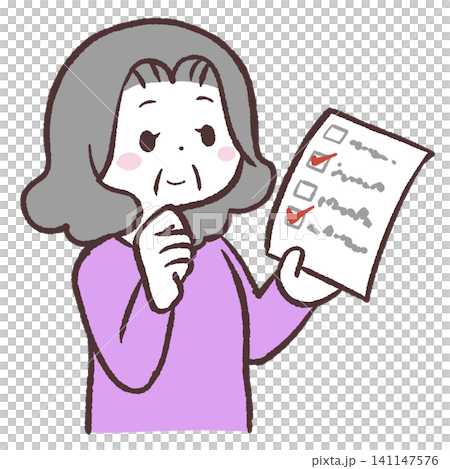 Illustration of a senior woman holding a list Illustration of a senior woman holding a list 141147576