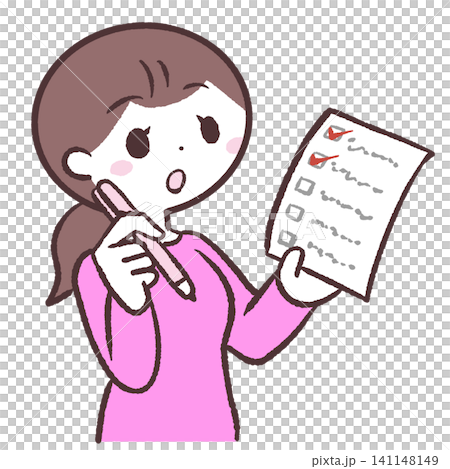 Illustration of a woman holding a list Illustration of a woman holding a list 141148149