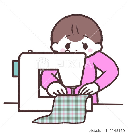 ミシンを使う女性のイラスト ミシンを使う女性のイラスト 141148150