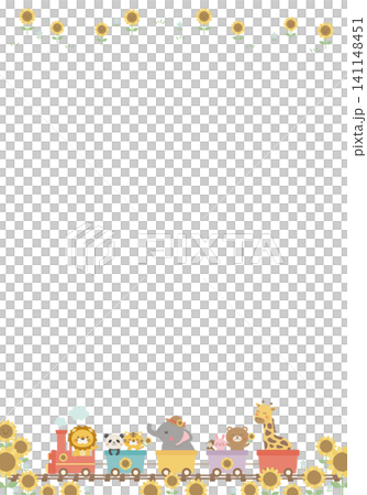 [Vector] Vertical banner background with sunflowers and animal trains - Cute summer illustration 141148451