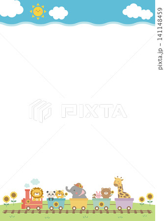 【ベクター】雲ボーダーと動物汽車の縦長背景 夏のカラフルなイラスト 【ベクター】雲ボーダーと動物汽車の縦長背景 夏のカラフルなイラスト 141148459
