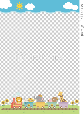 【ベクター】雲ボーダーと動物汽車の縦長背景 夏のカラフルなイラスト 【ベクター】雲ボーダーと動物汽車の縦長背景 夏のカラフルなイラスト 141148459