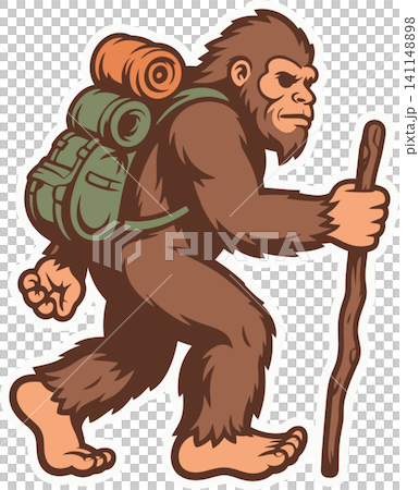 Bigfoot Hiker With Backpack Cartoon Illustration Bigfoot Hiker With Backpack Cartoon Illustration 141148898