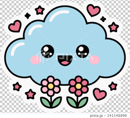 Cute Smiling Cloud with Flowers Illustration Cute Smiling Cloud with Flowers Illustration 141148899