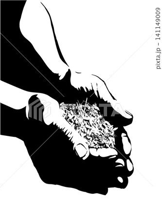 Vector drawing. Gands holding seeds Vector drawing. Gands holding seeds 141149009