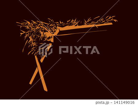 Vector drawing. Manger with straw 141149016