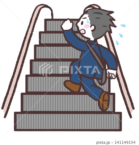 エスカレーターを駆け上がる男性のイラスト 141149154
