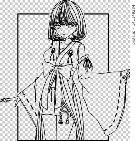 簡潔可愛的巫女線條插畫設計 簡潔可愛的巫女線條插畫設計 141149284