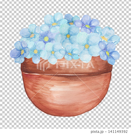 水彩畫,描繪了盆栽植物和花盆中的懸掛植物。 水彩畫,描繪了盆栽植物和花盆中的懸掛植物。 141149392