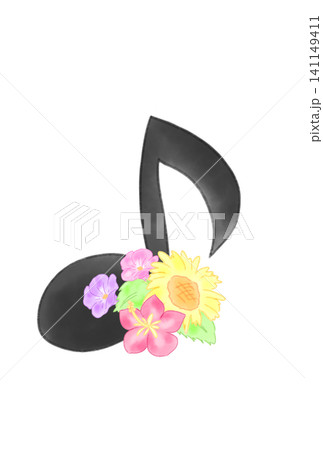 夏の花の付いた音符 夏の花の付いた音符 141149411