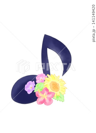 夏の花の付いた音符 夏の花の付いた音符 141149420