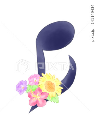 夏の花の付いた音符 夏の花の付いた音符 141149434