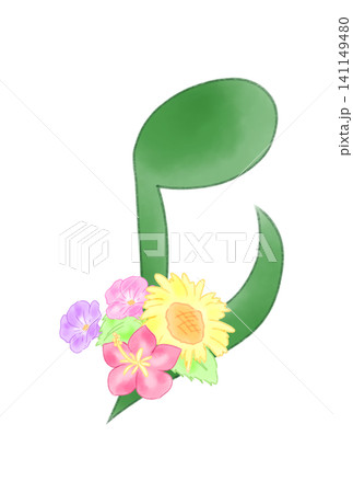 夏の花の付いた音符 夏の花の付いた音符 141149480