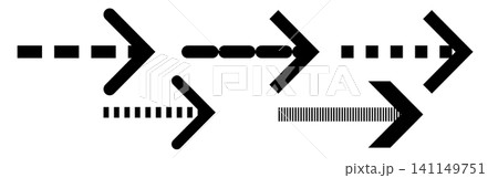 Dashed line arrow pointers graphics, Dotted directional path elements, Interface line art arrow shapes, Minimalist navigation symbols set 141149751