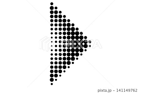 Halftone dotted arrow symbol, Horizontal direction indicator icon, Black circle pattern pointer graphic, Modern graphic arrow design 141149762