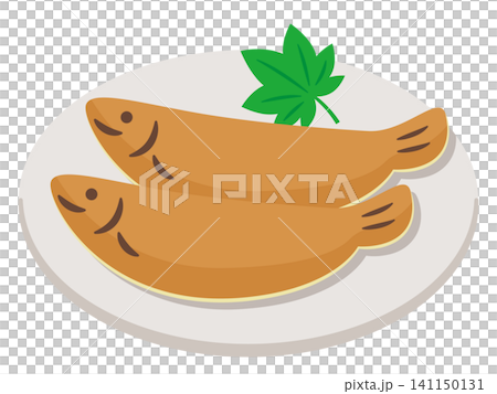 京都傳統夏季甜點和香魚(幼魚)的插圖素材。 京都傳統夏季甜點和香魚(幼魚)的插圖素材。 141150131