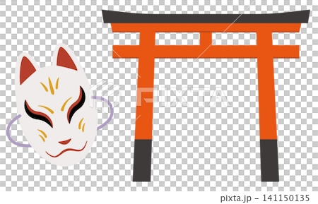 日本狐狸面具與鳥居插圖 日本狐狸面具與鳥居插圖 141150135