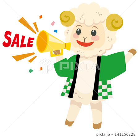 セールでメガホンを持つ未年のかわいい羊キャラクターのイラスト セールでメガホンを持つ未年のかわいい羊キャラクターのイラスト 141150229
