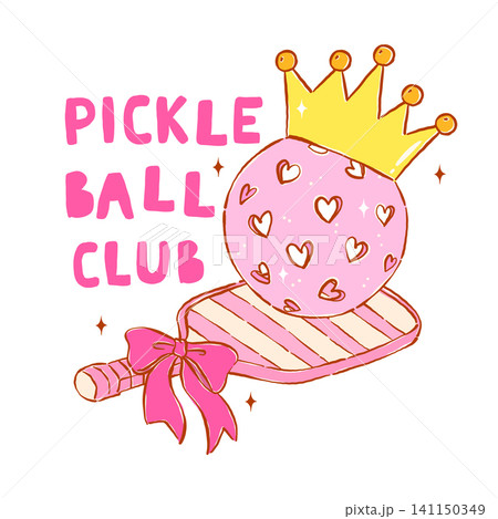 Girly Pickleball Club Logo Hand Drawn, Heart Shaped Pickleball Ball with Crown on Paddle Bow Sketchy Retro Vintage Sport Girly Pickleball Club Logo Hand Drawn, Heart Shaped Pickleball Ball with Crown on Paddle Bow Sketchy Retro Vintage Sport 141150349