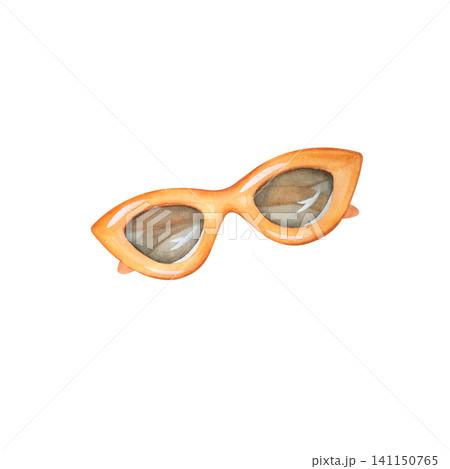 Watercolor illustration of women's sunglasses. A summer accessory for sun protection at the beach, on vacation, on holiday, or on the weekend. These stylish, retro-inspired glasses are hand-drawn. Watercolor illustration of women's sunglasses. A summer accessory for sun protection at the beach, on vacation, on holiday, or on the weekend. These stylish, retro-inspired glasses are hand-drawn. 141150765