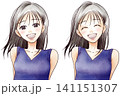 笑顔の若い女性のイラスト　2つの表情 141151307