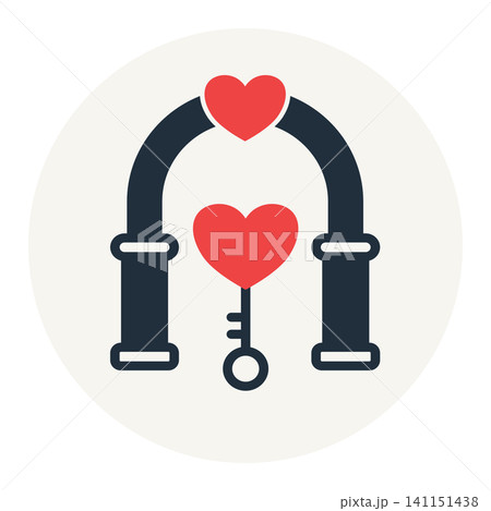 Key with a heart symbol hanging from a heart archway representing secure love access, romantic protection, or safe entry. Key with a heart symbol hanging from a heart archway representing secure love access, romantic protection, or safe entry. 141151438