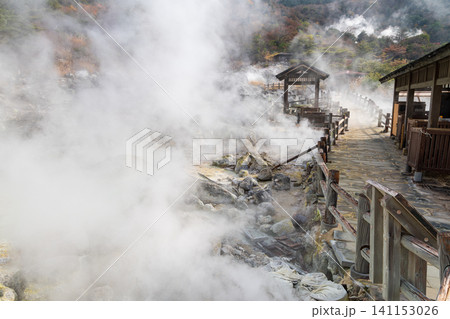 硫黄の匂い漂う雲仙地獄谷　お糸地獄の風景 141153026