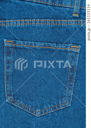 Blue denim jeans back pocket with yellow stitching texture background Blue denim jeans back pocket with yellow stitching texture background 141153314