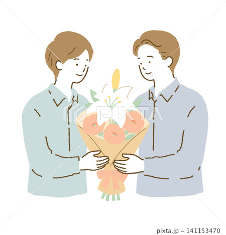 花束を贈る二人の男性 お祝い・送別・感謝の人物イラスト 花束を贈る二人の男性 お祝い・送別・感謝の人物イラスト 141153470