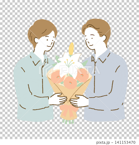 花束を贈る二人の男性 お祝い・送別・感謝の人物イラスト 花束を贈る二人の男性 お祝い・送別・感謝の人物イラスト 141153470