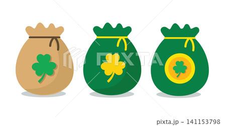 Money Bags with Golden Shamrock for Saint Patrick's Day Money Bags with Golden Shamrock for Saint Patrick's Day 141153798