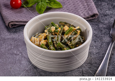 Sauteed Green Beans Scrambled Eggs White Ceramic Bowl Sauteed Green Beans Scrambled Eggs White Ceramic Bowl 141153914