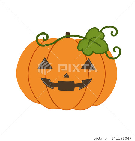葉っぱ付きのハロウィンのジャック・オー・ランタン　背景透過 141156047