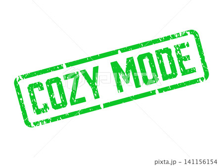 Cozy Mode green textured rubber stamp effect for indicating comfort and relaxation Cozy Mode green textured rubber stamp effect for indicating comfort and relaxation 141156154