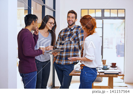Collaboration, tablet and meeting in office, workspace or teamwork for brainstorming in creative career. Job, planning and partnership with digital pad, desk or technology for professional discussion Collaboration, tablet and meeting in office, workspace or teamwork for brainstorming in creative career. Job, planning and partnership with digital pad, desk or technology for professional discussion 141157564